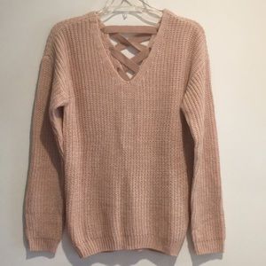 SO Braid Back Cable Knit Pullover Sweater Relaxed XS Dusty Pink Marled